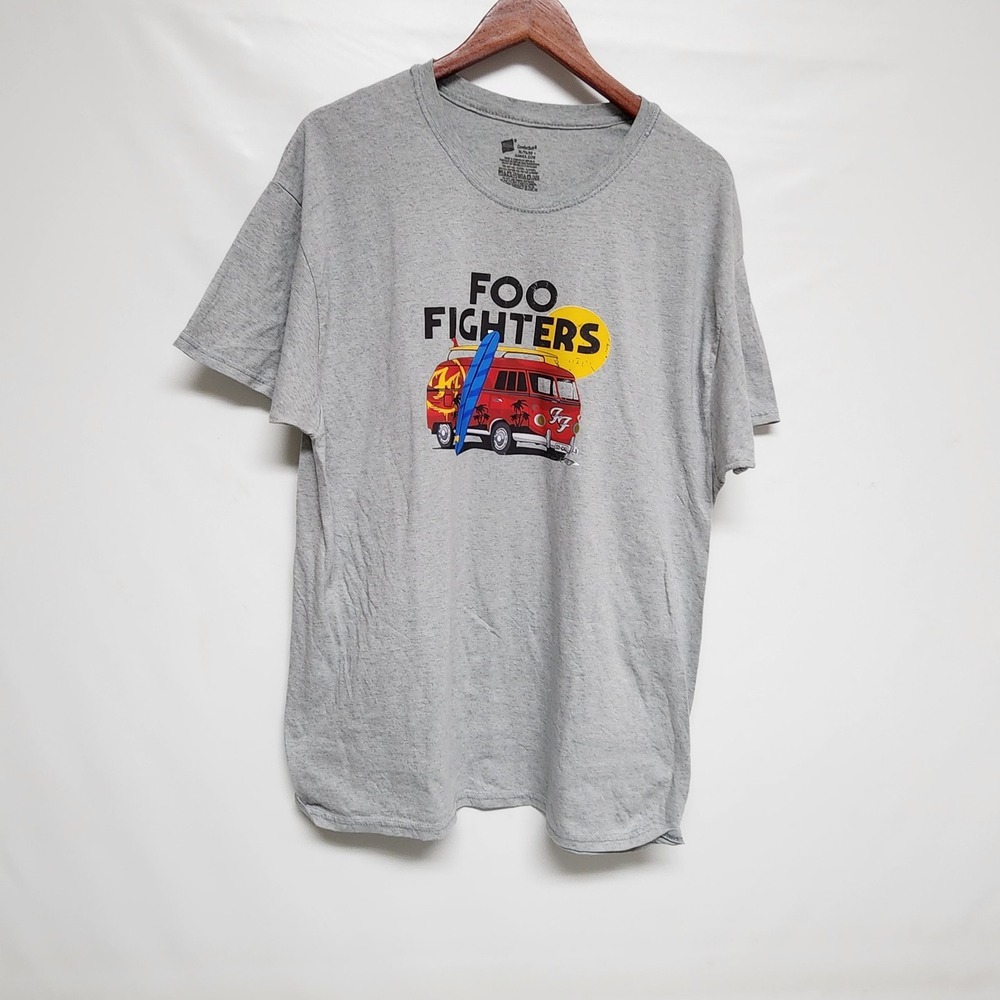 Foo Fighters‎ Mens Crew T-shirt Gray XL Hanes "Rock & Grohl" Rock music Tour Bus